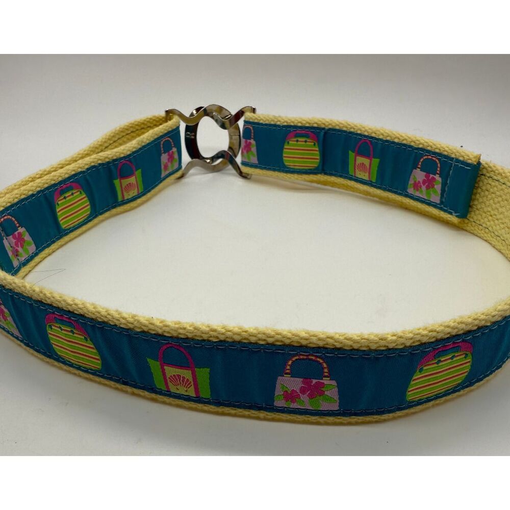 VTG Douglas Paquette Belt Handbags Canvas Ribbon Interlocking Silver Size Medium